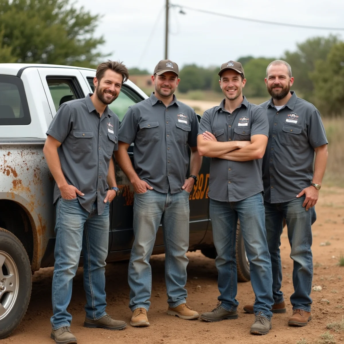 Oakwood Landscaping team and branded work truck in Round Rock, TX