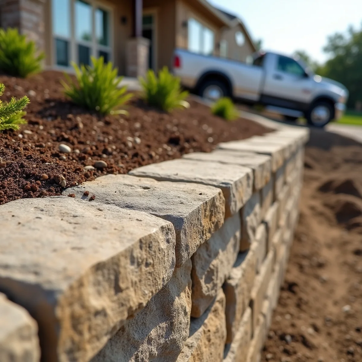 Hill Country Limestone Retaining Wall project in Round Rock, TX by Oakwood Landscaping