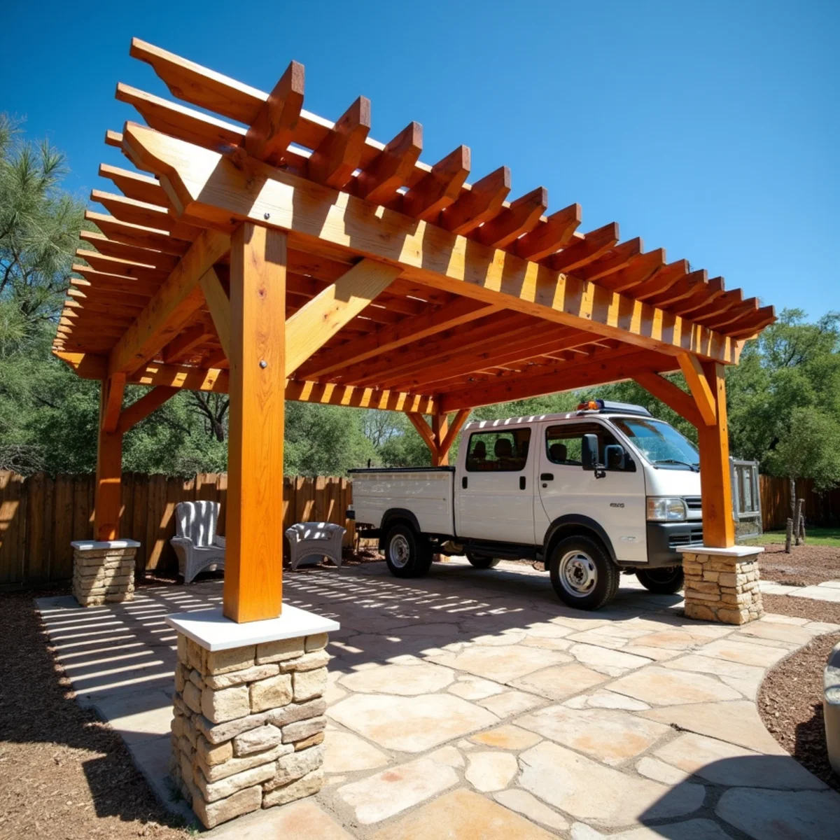 Custom Cedar Pergola project in Round Rock, TX by Oakwood Landscaping