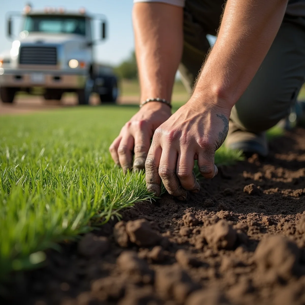 Oakwood Landscaping crew performing heat-hardy sod installation in Round Rock, TX