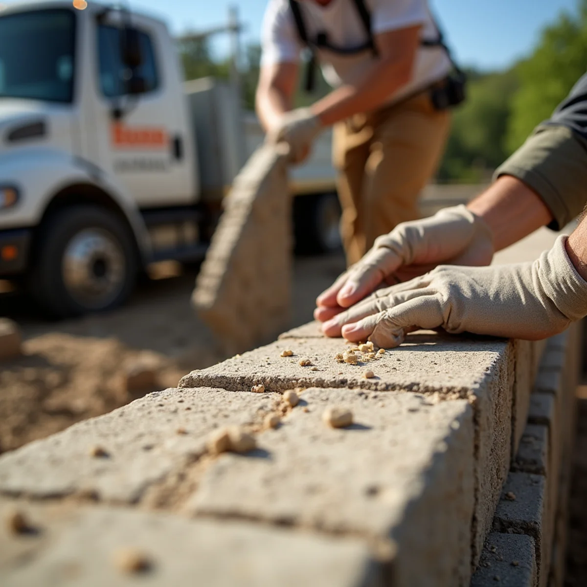 Oakwood Landscaping crew performing hill country limestone retaining walls in Round Rock, TX