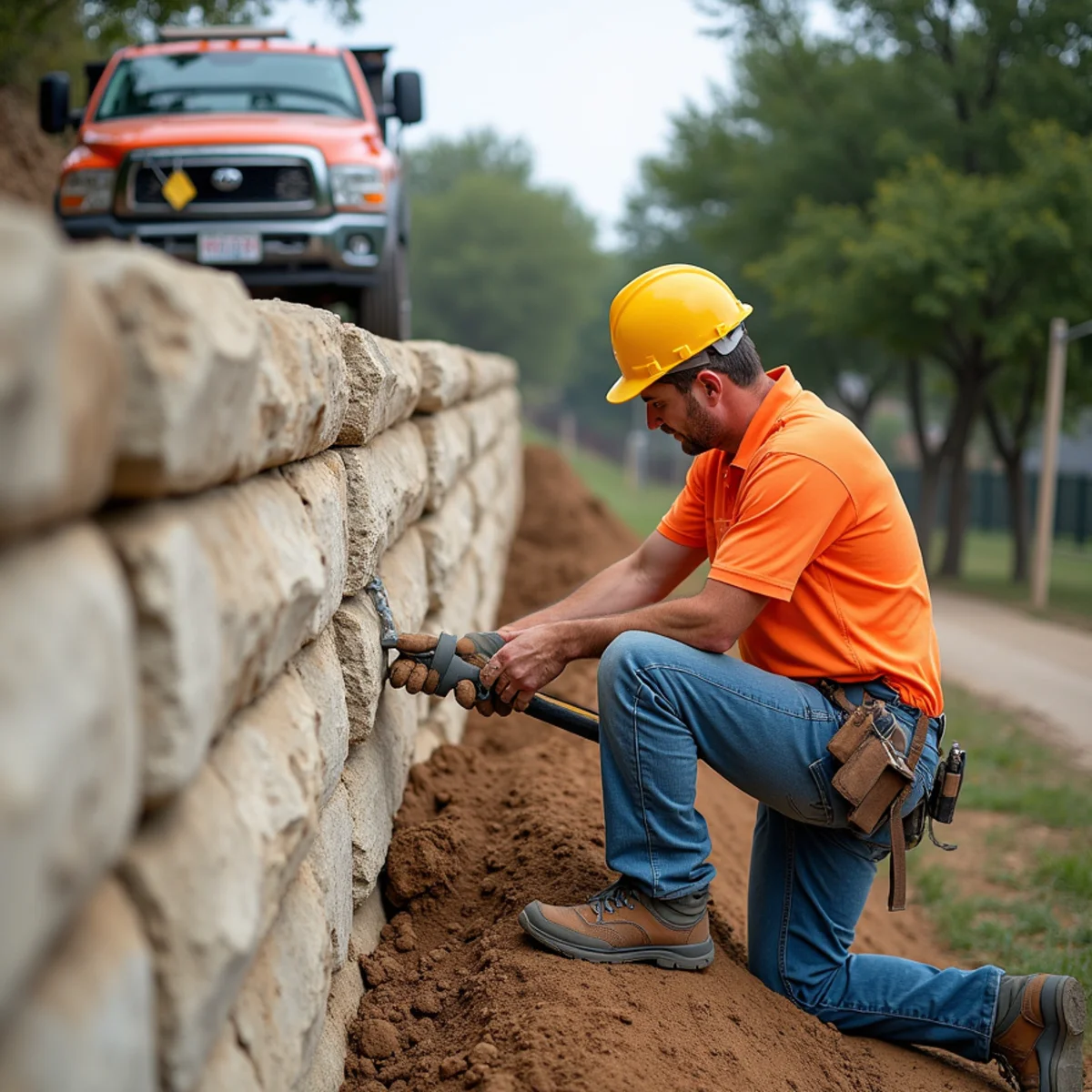 Retaining Wall Failure Shoring & Repair in Round Rock, TX by Oakwood Landscaping