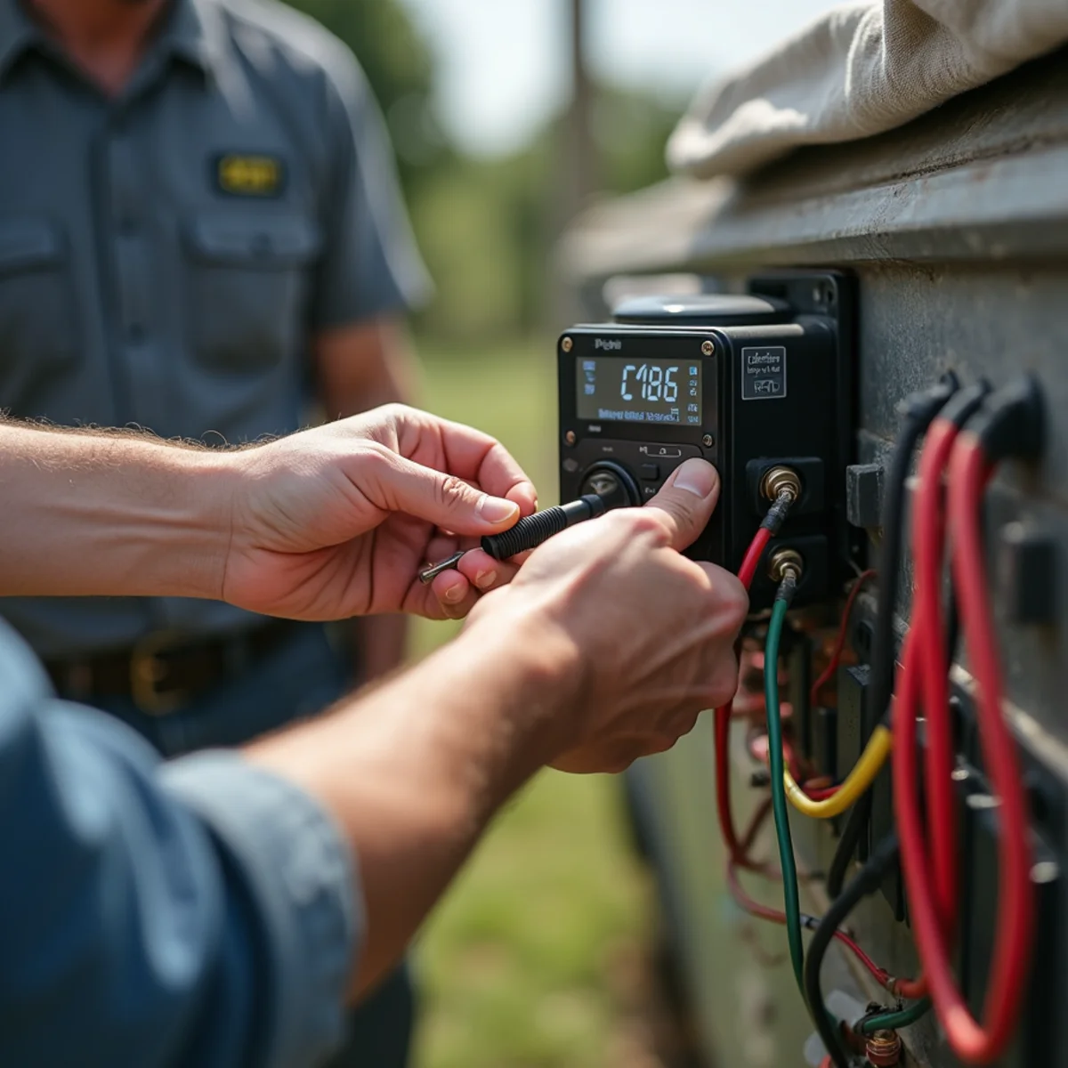Oakwood Landscaping crew performing smart wi-fi irrigation controllers in Round Rock, TX